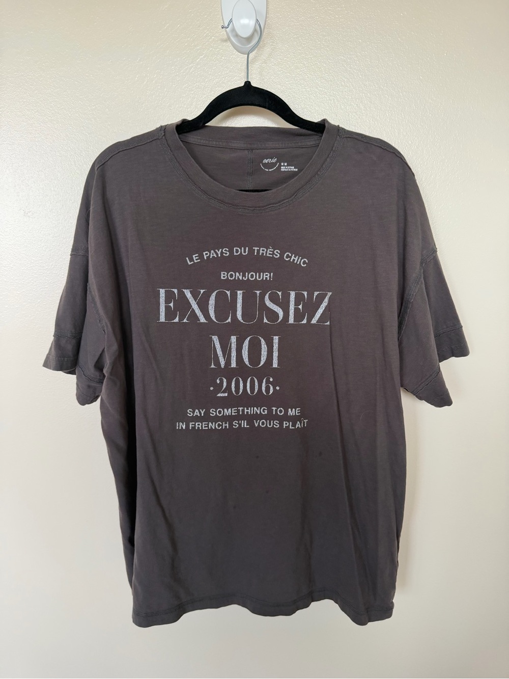 AERIE Charcoal Grey Excusez Moi Graphic Tee